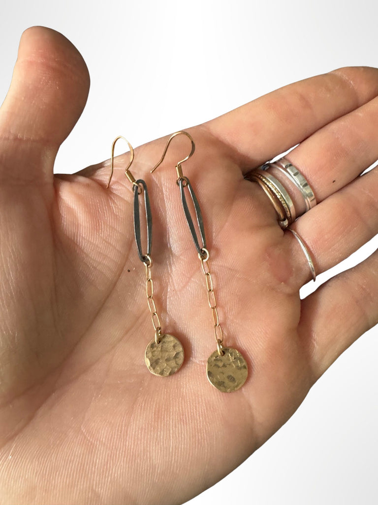 Gunmetal gold disc earrings