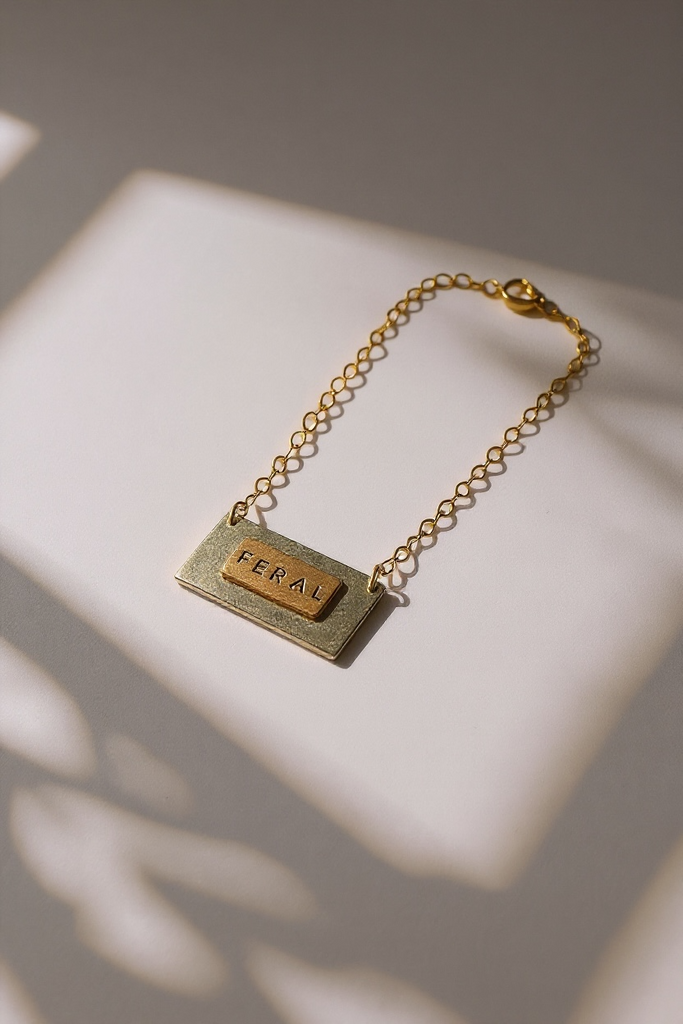 Mixed Metal Nameplate Bar Necklace