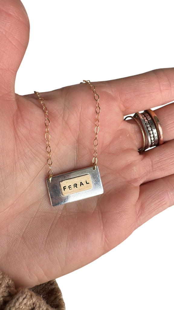 Mixed Metal Nameplate Bar Necklace