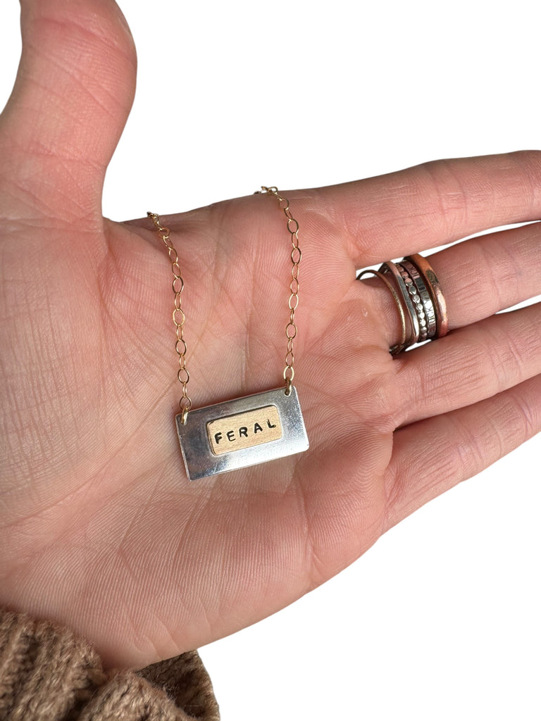 Mixed Metal Nameplate Bar Necklace