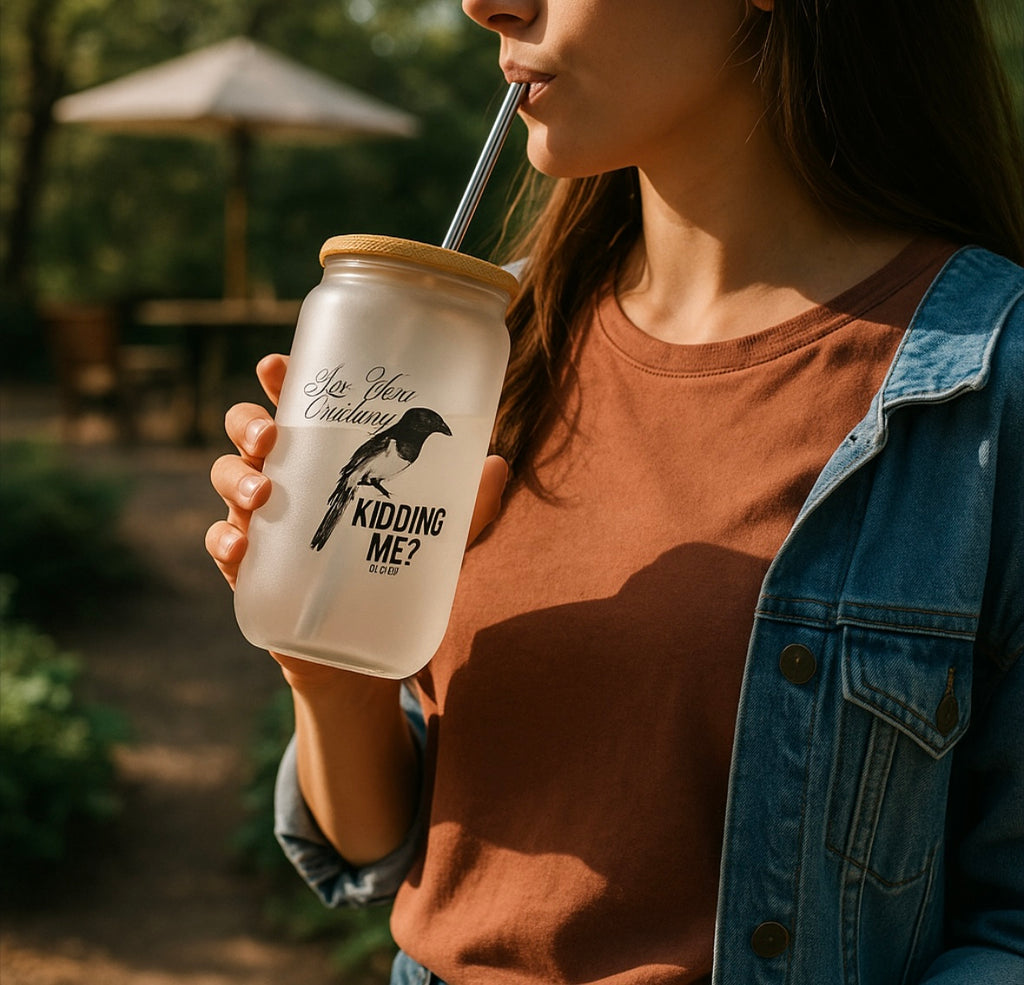 Are You Fucking Kidding Me? Frosted Glass Tumbler with stainless steel straw and cleaning pipette.