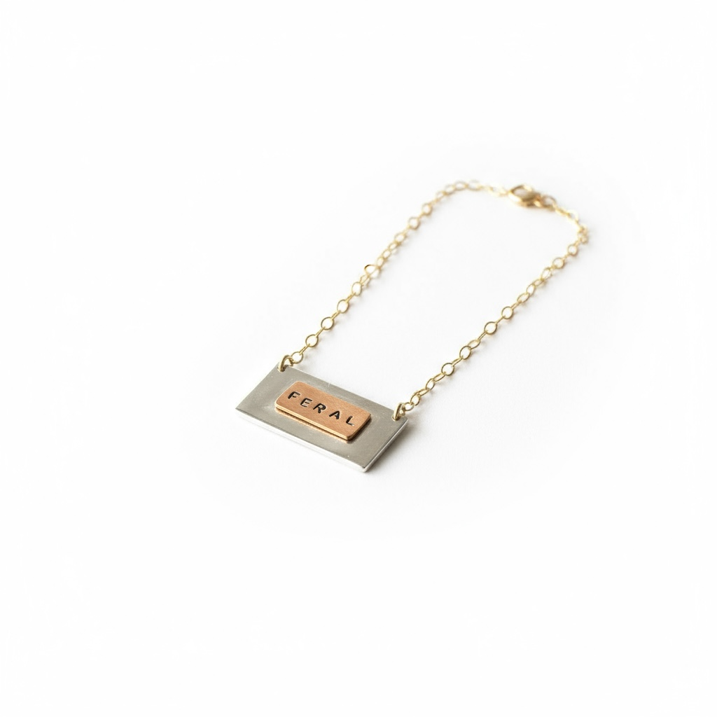 Mixed Metal Nameplate Bar Necklace