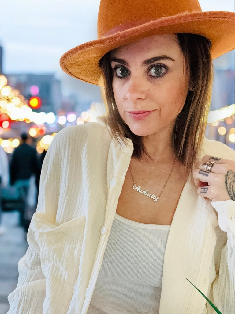 Audacity Nameplate cursive necklace