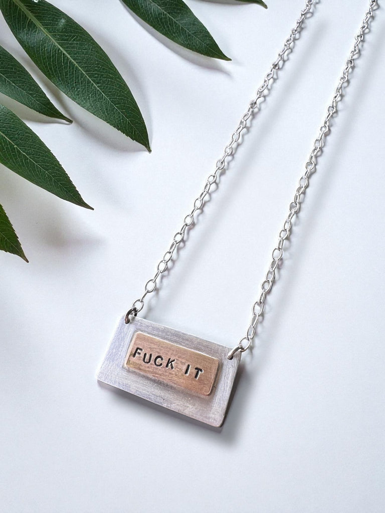 Mixed Metal Nameplate Bar Necklace