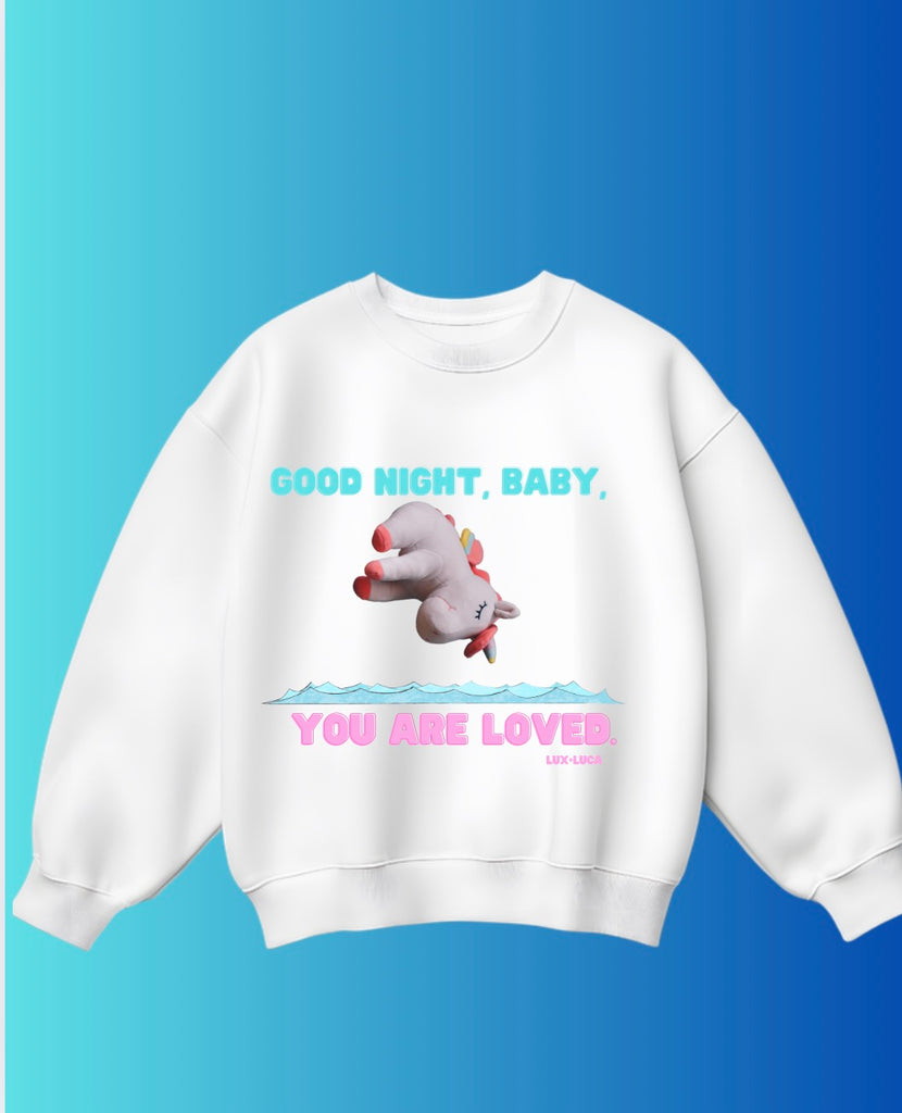 Good Night, Baby. You Are Loved. Unicorn Swim. RHSLC unisex Crewneck sweatshirt