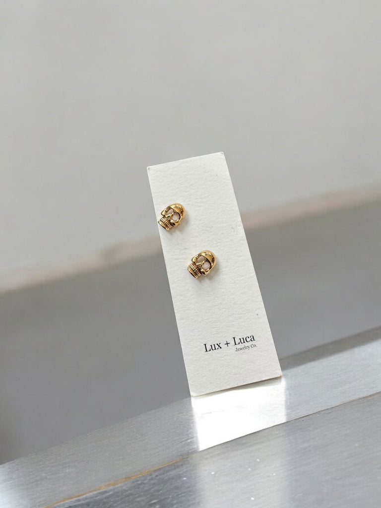 Gold Skull Stud Earrings