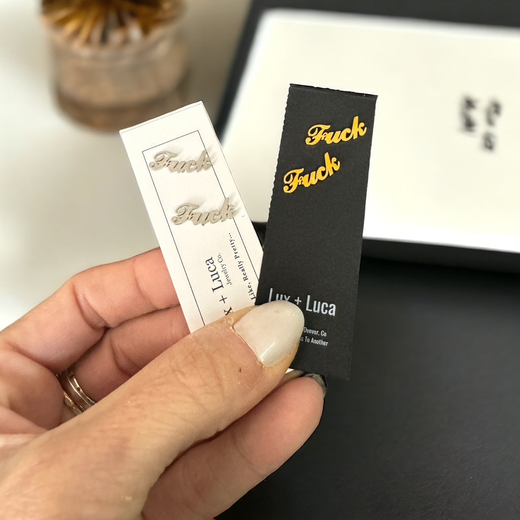 Fuck Script Stud Earrings