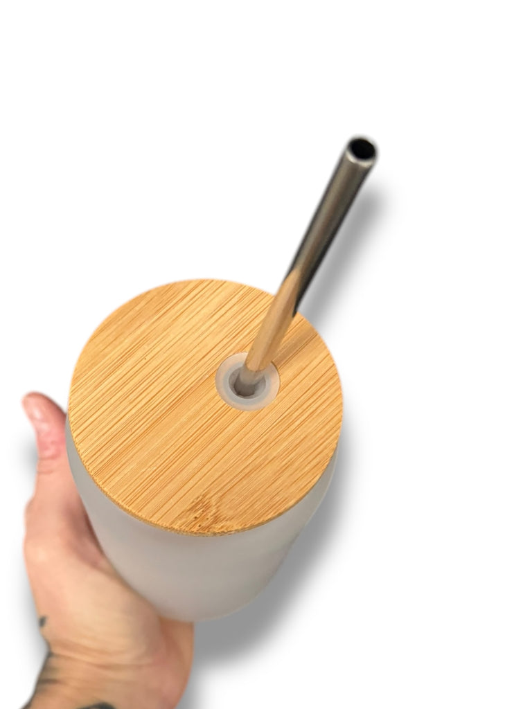 Are You Fucking Kidding Me? Frosted Glass Tumbler with stainless steel straw and cleaning pipette.