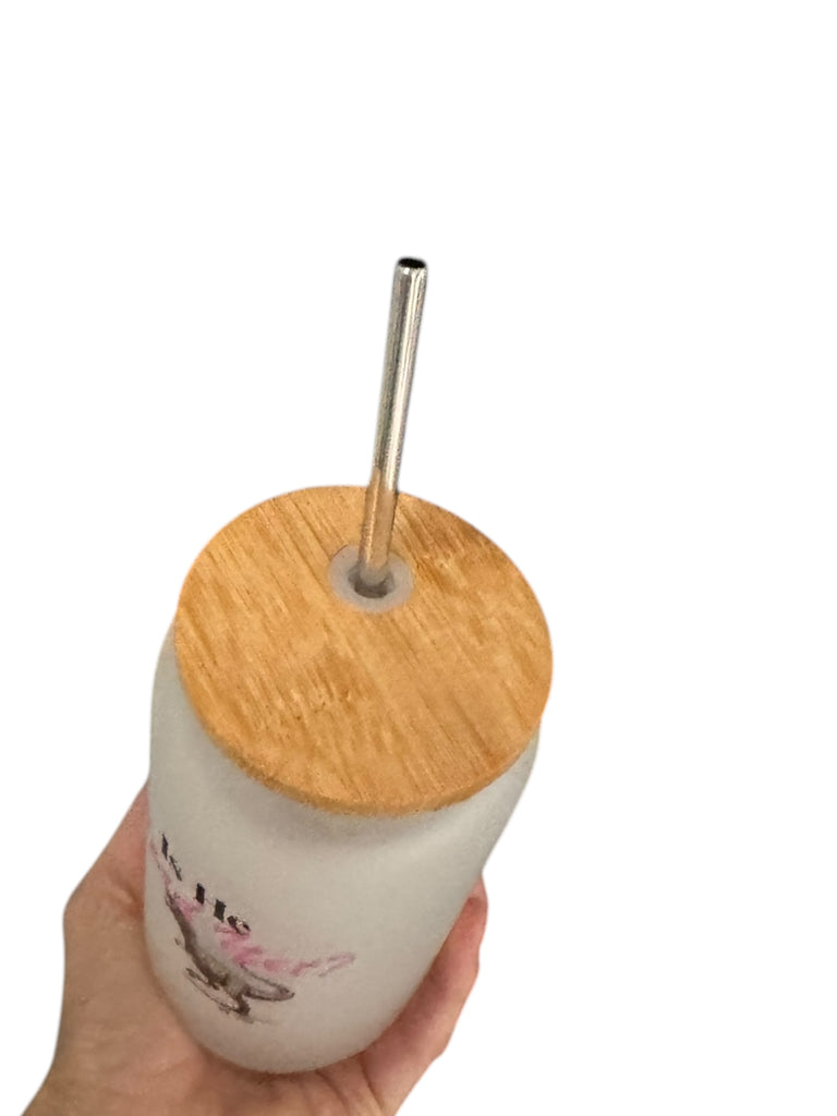 Is He Dead Yet? Frosted Glass Tumbler With stainless steel straw and cleaning pipette.