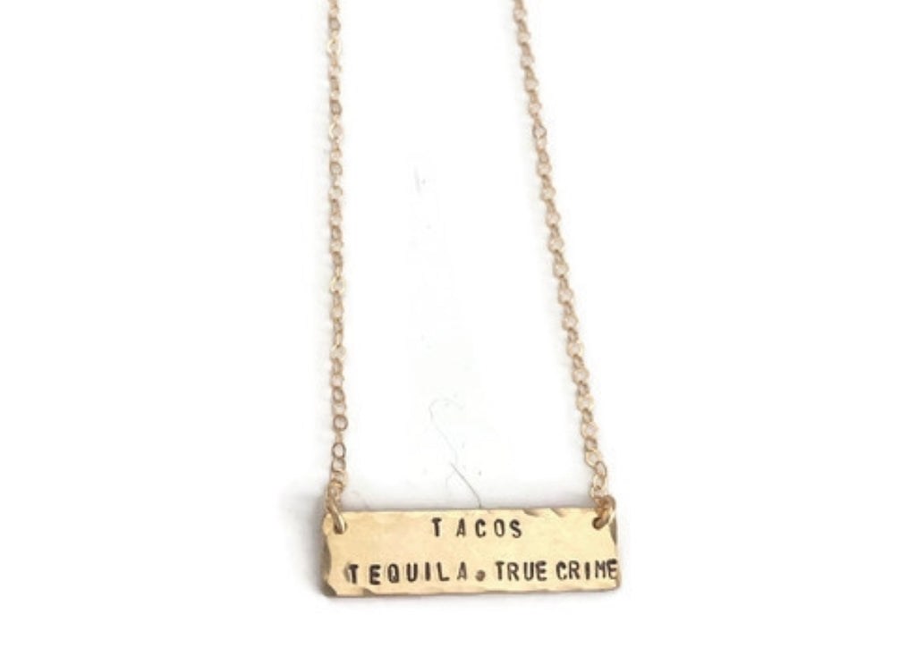 Tacos Tequila True Crime mini bar with hammered edge