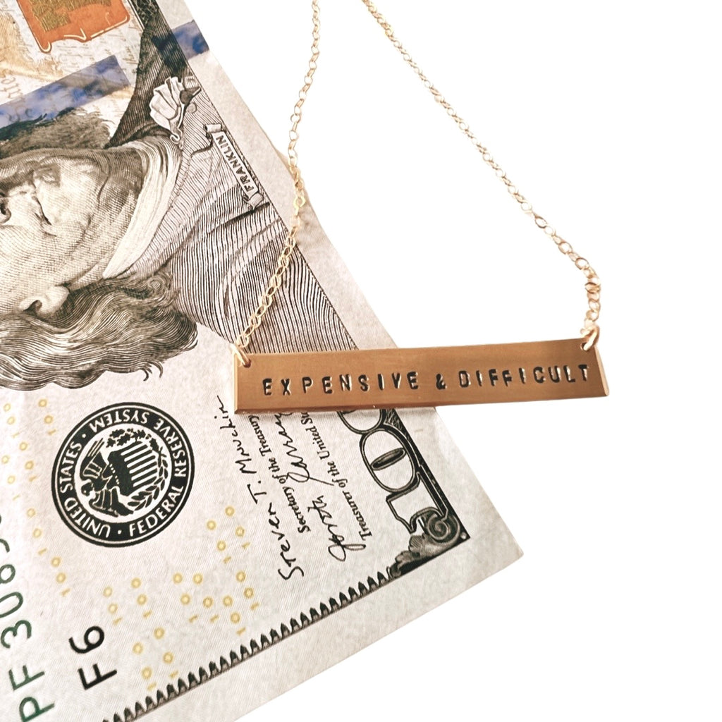 Expensive & Difficult Stamped Bar Necklace